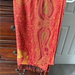 Charming Charlie Orange and Gold Paisley Scarf